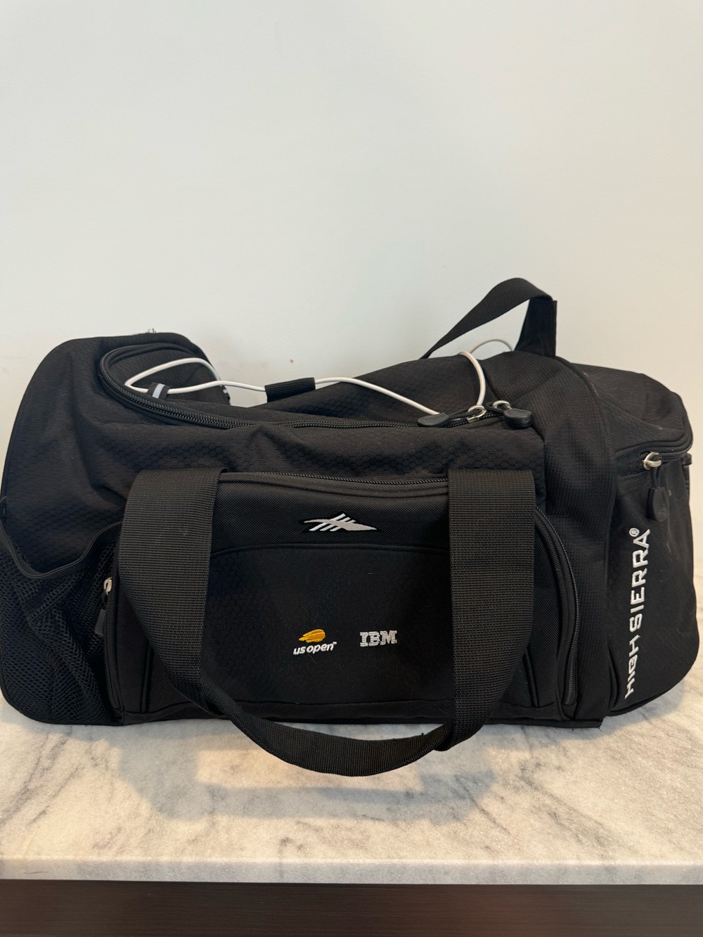High Sierra Black Sports Duffel Bag with US Open & IBM Logo 22" x 10"